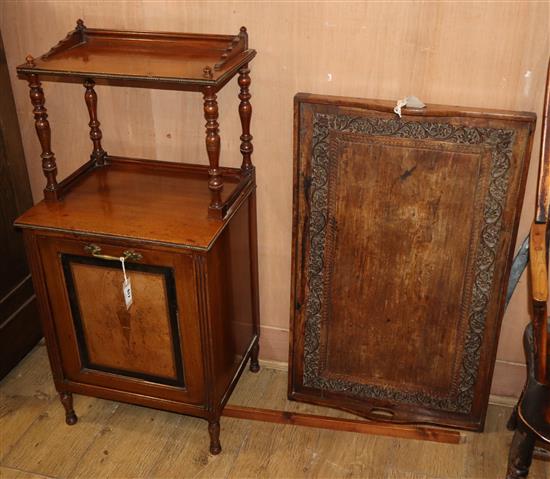 A Victorian inlaid coal purdonium and an Indian folding occasional table